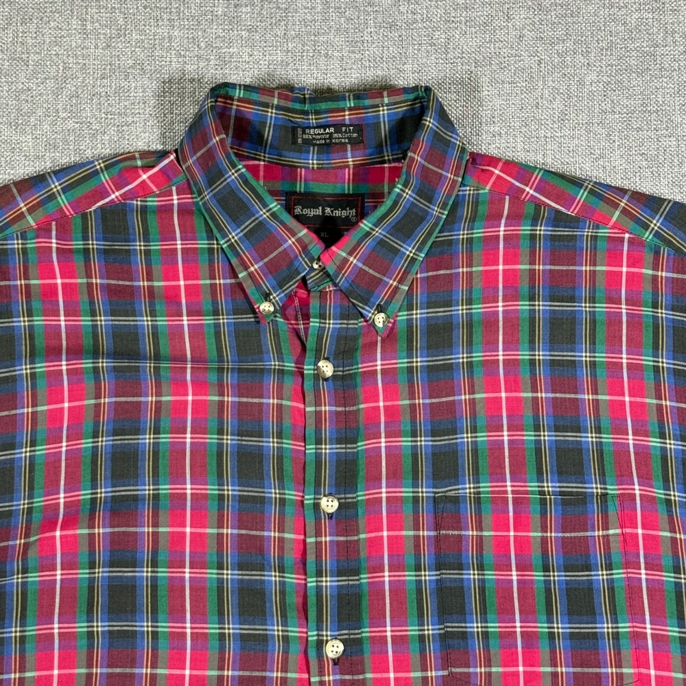 VTG Royal Knight Plaid Short Sleeve Button Down Mens XLPreppy Retro Dad Y2K Gorp